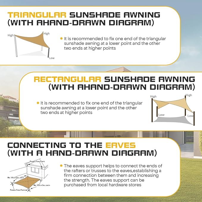 Sun Shade Sail Canopy, 6' x 10' Rectangle 95% UV Block Shade Cover for Outdoor, Backyard Patio, Lawn, Garden, Sandbox Carpor Sand