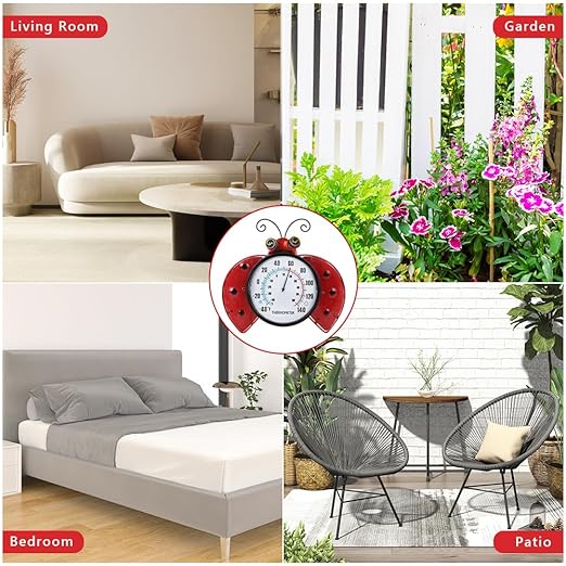 Indoor Outdoor Thermometer, Ladybug Wall-Mounted Thermometer Waterproof for Patio Garden Yard & Living Room, No Battery Needed