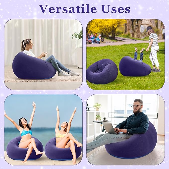Realspring Inflatable Bean Bag Chairs Outdoor Blow up Camping Chairs Inflatable Lazy Sofa Folding Portable Bean Bag Loungers Couch for Movie Night(Blue,4 Pcs)