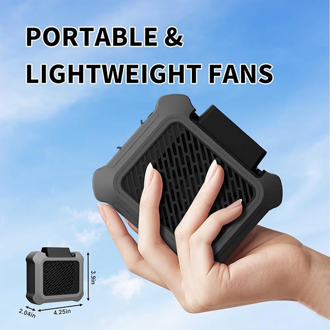 Portable Waist Fan, Personal Clip on Fan Rechargeable Hands-Free Hanging Neck/Desk Fans with 3-Speed Settings & LED Light, Small Wearable Cooling Belt Shirt Fans for Camping Travel Outdoors