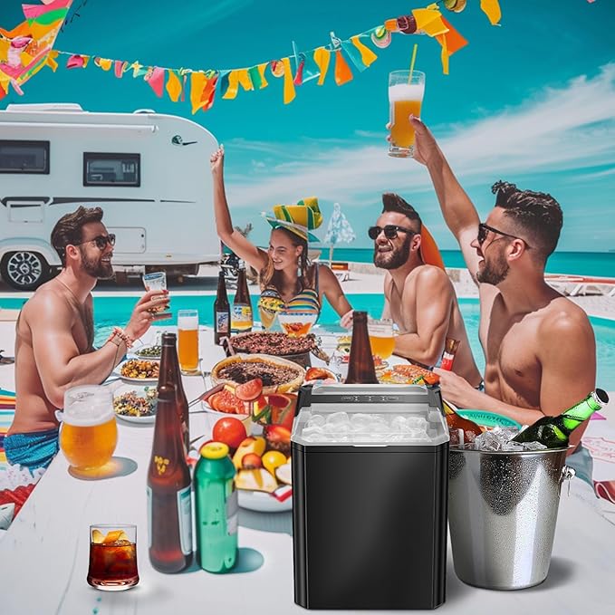 DUMOS Countertop Ice Maker, Portable 1.5L Ice Machine with Self-Cleaning, 26.5lbs/24H Fast Ice Making, 9 Bullet Ice Cubes in 6 Mins, 2 Size Options, Quiet Compact Ice Maker, Black
