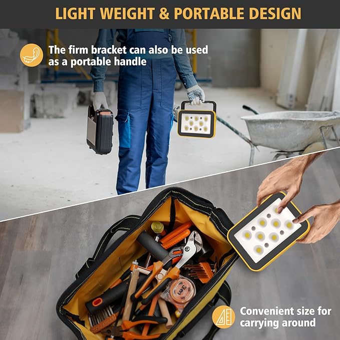 Rechargeable Flood Light with Tripod Hole, Portable COB Work Light Battery Operated, LED Work Lights Waterproof 180° Rotate for Job Site Garage Camping Car Repair, Gifts for Men