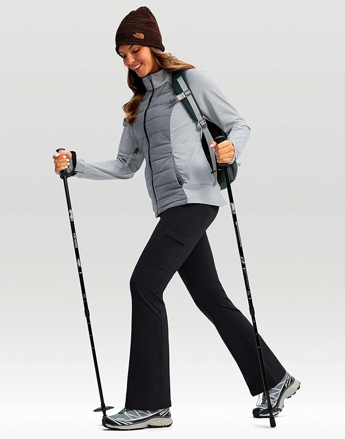 G Gradual Women's Fleece Lined Pants Water Resistant Winter Thermal Flare Leggings Hiking Snow Pants for Women 4 Pockets