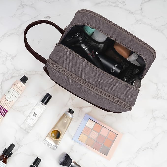 WANDF Travel Toiletry Bag for Men Large Toiletries Shaving Bag Water Resistant Hanging Dopp Kit Travel Accessories Bag for Women Men (Taupe)