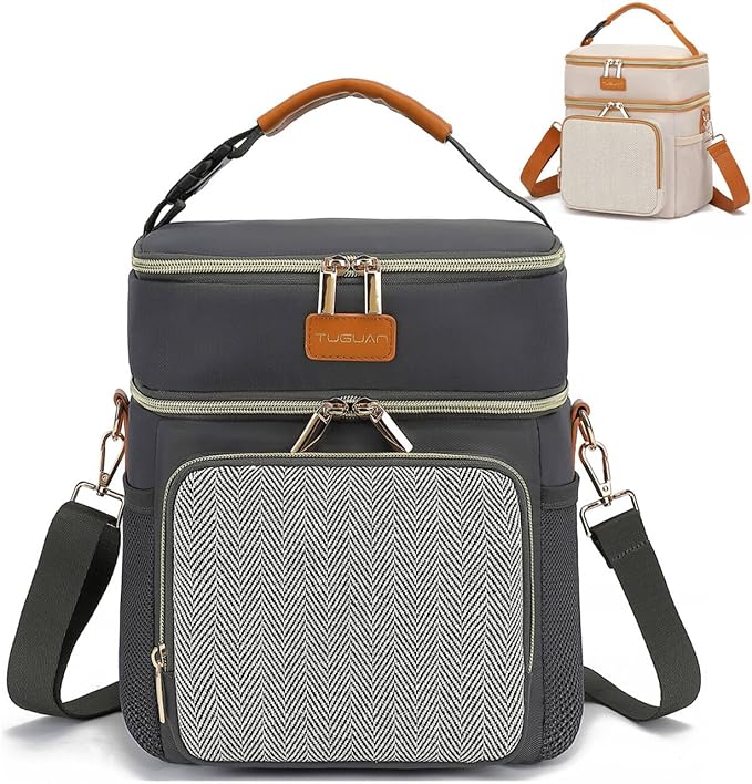 Tuguan Small 12 Can Cooler Bag Double-Layer Premium Portable Insulated Leakproof Lunch Bag Box with Ice Pack Mini Ice Chest Travel Soft Side Cooler for Picnic Hiking Beach Camping