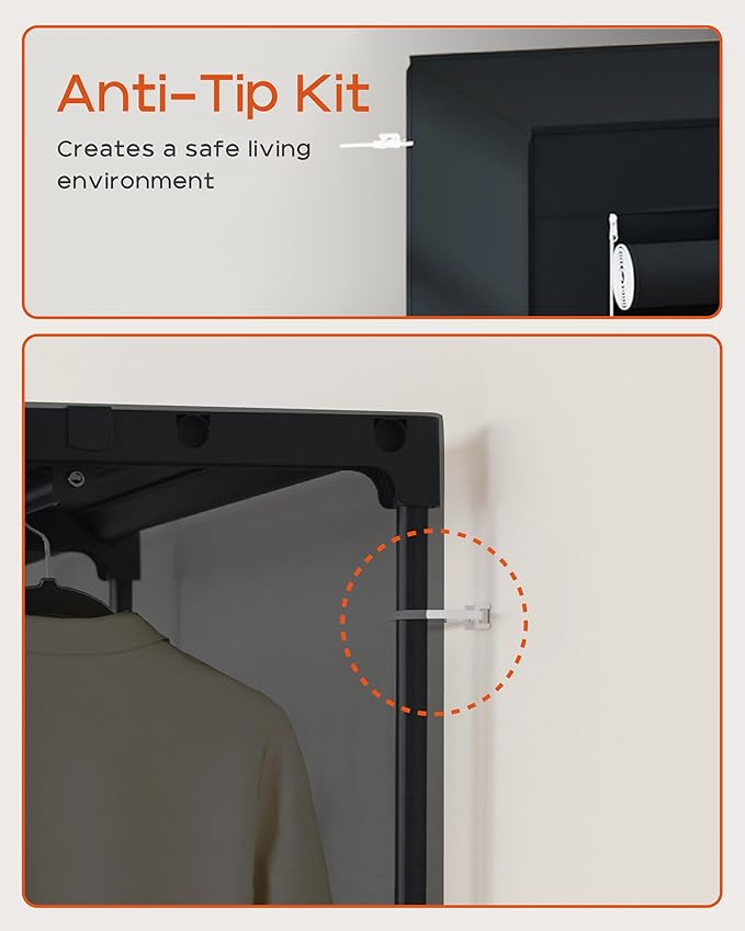 Portable Closet, 81.1 Inch Extra Large Capacity Wardrobe Closet with Cover, Clothes Storage Organizer with Shelves and 3 Hanging Rods, Easy to Assembly, Black PCT133B01