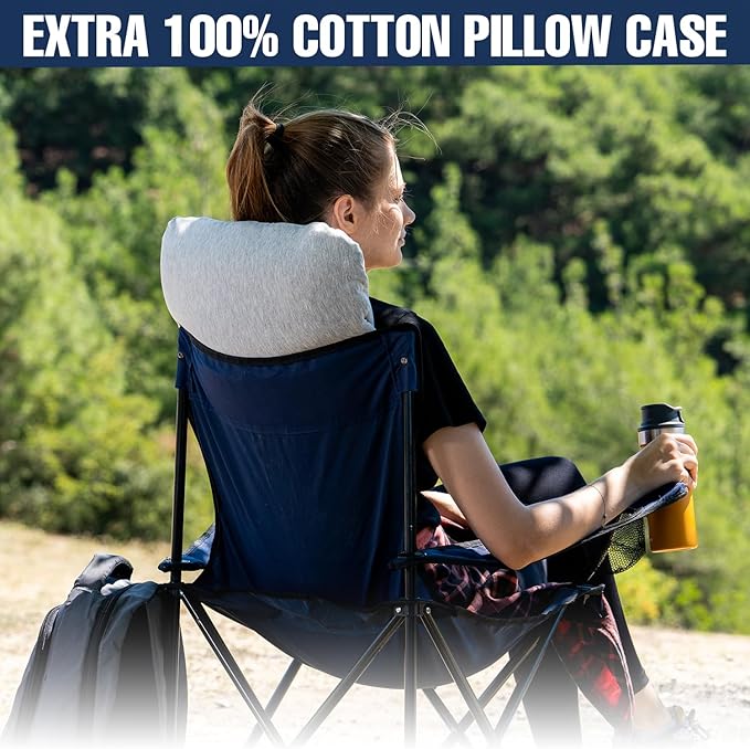 Memory Foam Pillow for Travel and Camping with Extra Cotton Cover – Easy to Carry Portable Bag (White)