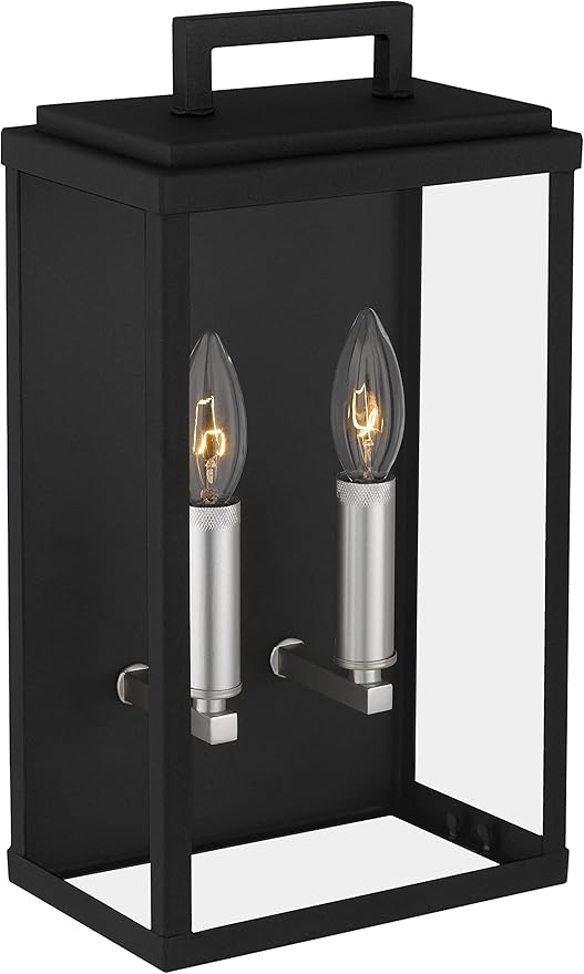 Eva Outdoor Wall 2-Lights Exterior Wall Lantern Fixtures with Clear Glass Shade, Matte Black Wall Sconce, Weather Resistant for for Entryway, Doorway, Corridor, Balcony and Porch