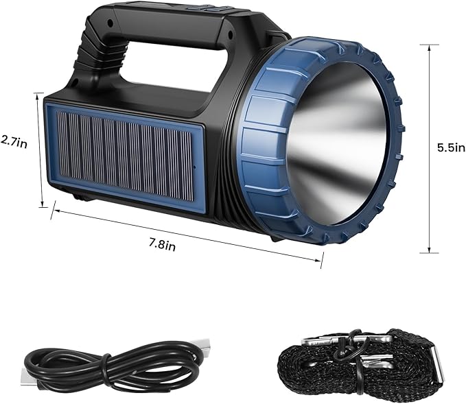 Solar Flashlight,Solar Powered Flashlight for Multi Function 8000 Lumens with Emergency,Portable Bright Camping Rechargeable Flashlights for Home, Outdoor Hiking, Power Outages(2pcs)