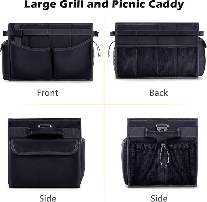 Large Grill Caddy with Paper Towel Holder โ Collapsible BBQ Organizer for Camping, Tailgating, RV, Boating โ Grilling Gifts for Men โ Griddle Tote Bag with Shoulder Strap โ Outdoor Essentials