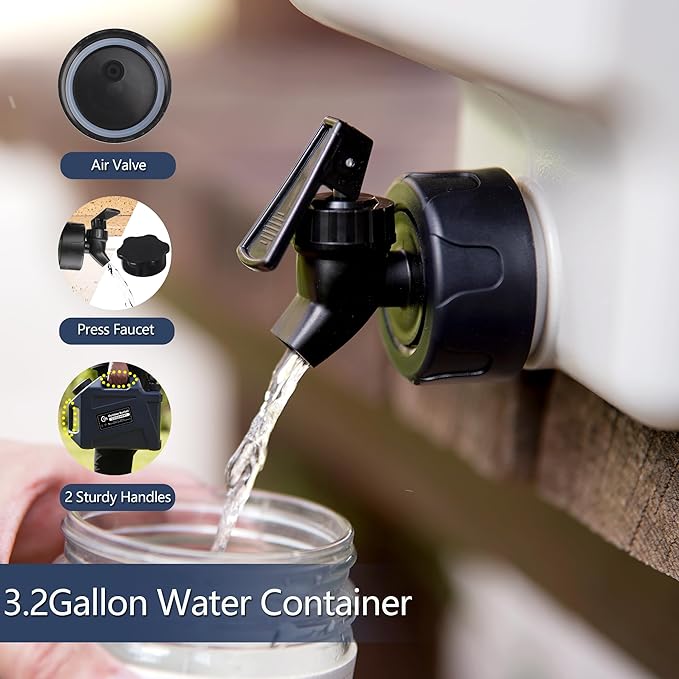 3.2 Gallon/5 Gallon Water Containers with Spigot, BPA Free Water Jug, Military Green Water Tank, Multifunction Water Storage Containers for Camping Outdoor Hiking,Emergency Stroage