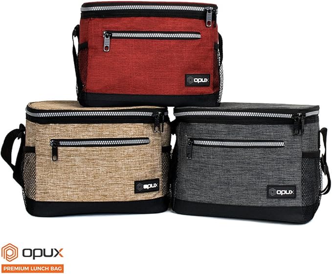 opux Insulated Lunch Box Men Women, Lunch Bag for Work School, Leakproof Soft Cooler Tote Adult, Large Lunch Pail Kids Boys Girls, Picnic Beach Food Bag with Shoulder Strap, Red