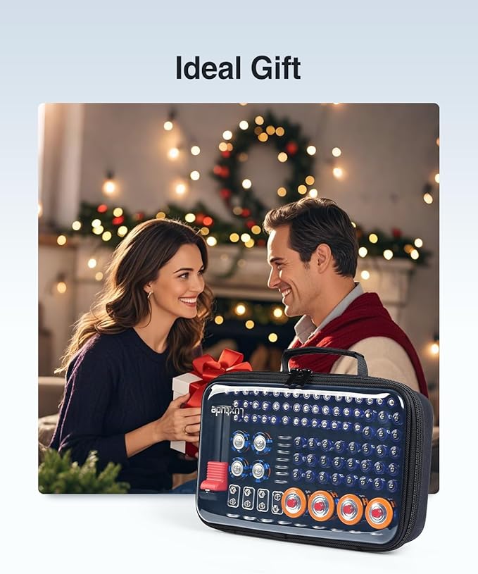 Luxtude Battery Organizer Storage Case with Tester, Clear Batteries Storage Organizers Holds 102 PCS, Hard Battery Holder Organizers, Drawer Caddy & Daddy,Camping Accessories (Batteries Not Included)