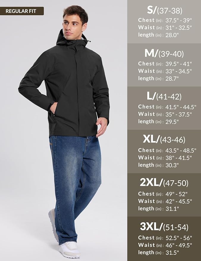 baleaf Men's Rain Jacket Waterproof Breathable Raincoat with Hood for Outdoor Hiking Traveling Cycling Windbreaker
