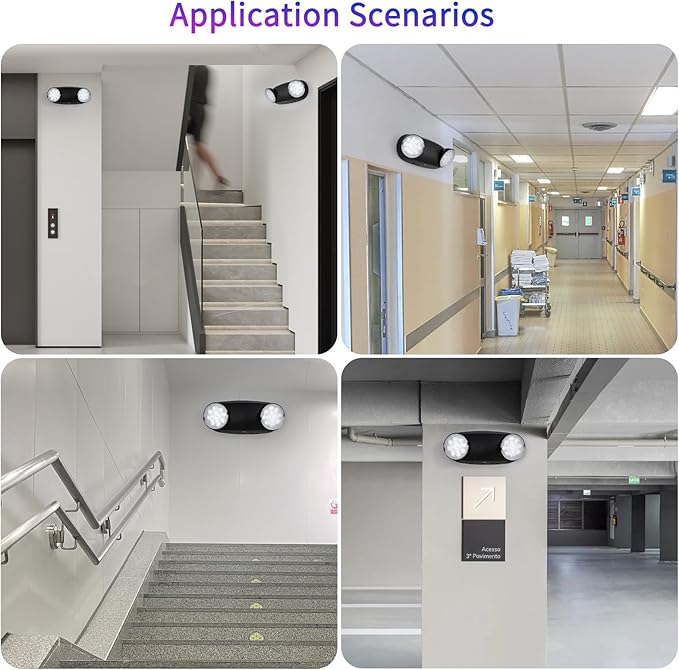 TANLUX Black Emergency Lights with Battery Backup, Two Head Adjustable Commercial Emergency Light, UL Listed, AC 120/277V, Hardwired Emergency Exit Light Fixtures for Business - 1 Pack