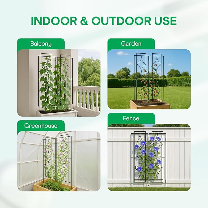 IDZO 2-Piece Diamonds Design Decoration Trellis, Metal Decorative Trellis for Climbing Plants Outdoor, Garden Trellis for Climbing Plants, Climbing Rose Trellis, 48-Inch Tall Each, Black