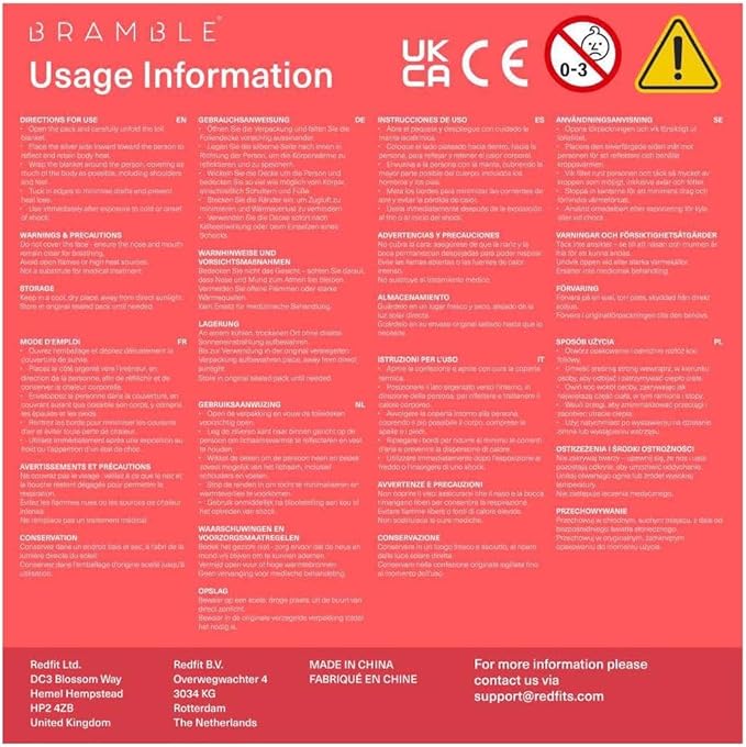 Bramble 10 Pack Extra Large Foil Mylar Emergency Blankets for Survival 83x63, Heat Reflective Thermal Space Blanket, Emergency Foil Blanket for Camping, Outdoor, First Aid