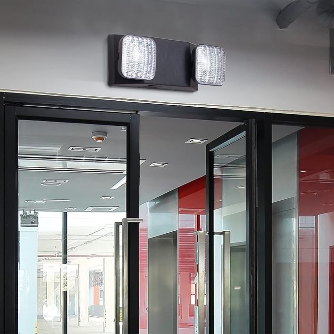 TANLUX LED Emergency Lights with Battery Backup, Commercial Emergency Light Fixtures for Business Home Power Failure Emergency Exit Sign Lighting with 1.0 Meter Plug in Cord AC120V UL Listed, Black