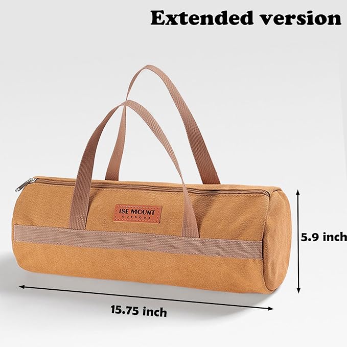 Tent Stakes Bag, Double Layer Tent Pole Pegs Storage Bag, Camping Accessories Large-Capacity Canvas Tool Bag with Zipper for Man Camping, Hiking (40cm Khaki)