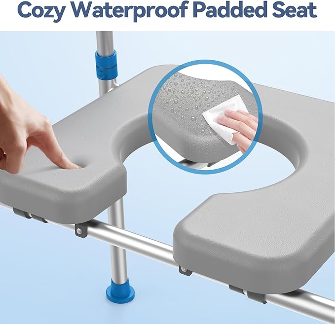 Raised Toilet Seat with Handles, Padded Toilet Seat Risers for Seniors, Adjustable Height & Width Toilet Riser, Handicap Elevated Toilet Seat 500lb, Fit Any Toilet