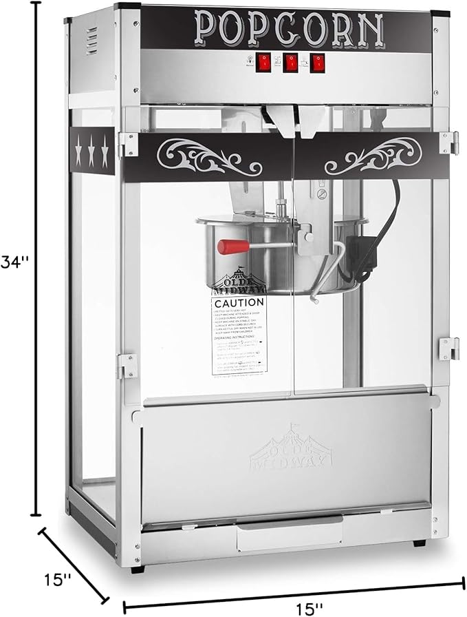 Olde Midway Commercial Popcorn Machine Maker Popper with Extra Large 16-Ounce Kettle - Black