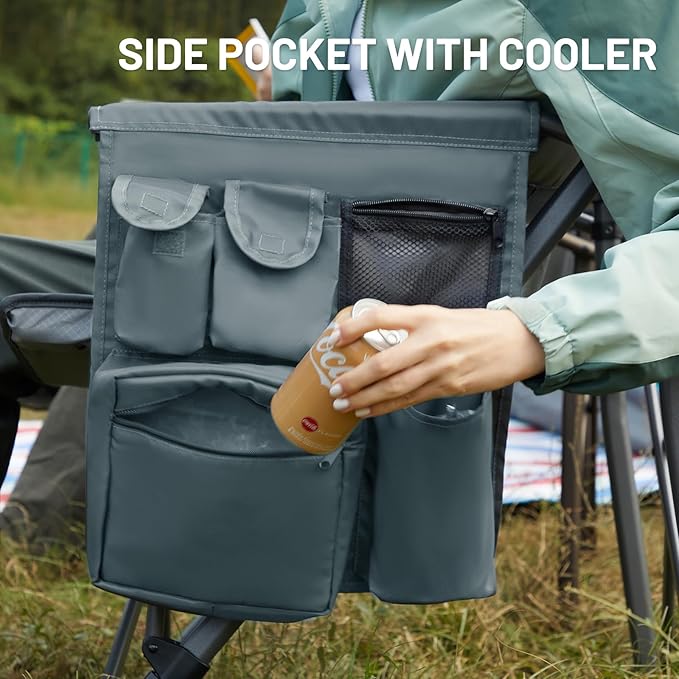 TIMBER RIDGE Oversized Folding Camping Chair High Back Heavy Duty for Adults Support up to 500lbs with Cup Holder, Side Pocket Cooler Bag