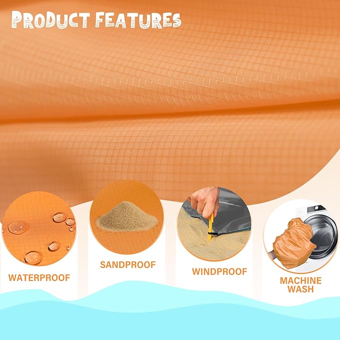 Beach Blanket Waterproof Sandproof 1-7 Adult Oversized 78 '' ร 81 '' Lightweight Durable Compact Sand Free Beach Mat for Travel Camping Hiking Picnic Blanket
