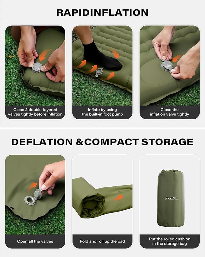 A2C Camping Sleeping Pad, Ultralight Inflatable Sleeping Pads with Built-in Foot Pump & Pillow, Compact Camping Mattress for Backpacking, Hiking, and Traveling