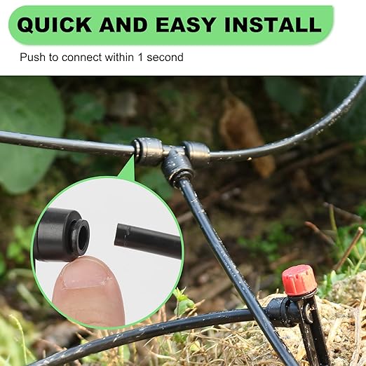 177FT Drip Irrigation Kit โ 2025 New Quick-Connect Micro Irrigation System with 46FT 1/2'' Tubing, Locking Nozzle Emitters, Adjustable Misting Sprayers for Gardens, Lawns, Raised Beds and Greenhouses