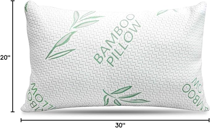 Queen Size Rayon Derived from Bamboo Pillow for Sleeping, Cooling Shredded Memory Foam Bed Pillows Set – Back, Stomach, Side Sleepers, Removable Cover, Adjustable to Firm / Soft, Queen (Pack of 1)