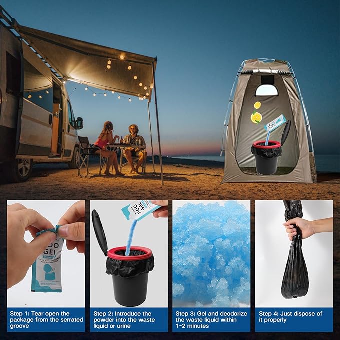 Portable Toilet Absorbent Gel, Portable Toilet Powder Poo Urine Powder for Camping Outdoor Hiking