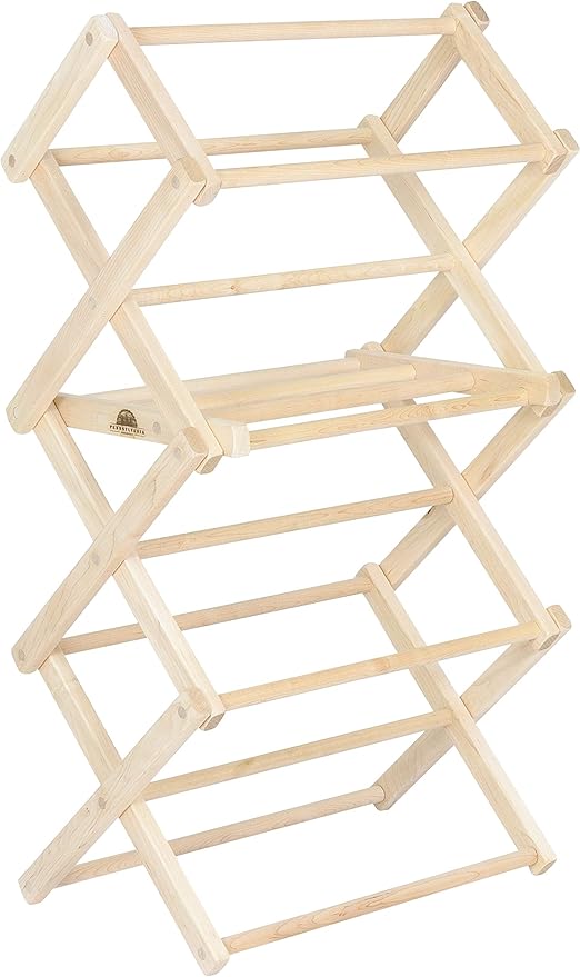 Pennsylvania Woodworks Clothes Drying Rack: Solid Maple Hard Wood Laundry Rack for Baby Clothes, Hand Towels, Delicates & More, Durable Small Folding Drying Rack, Made in USA, No Assembly Needed
