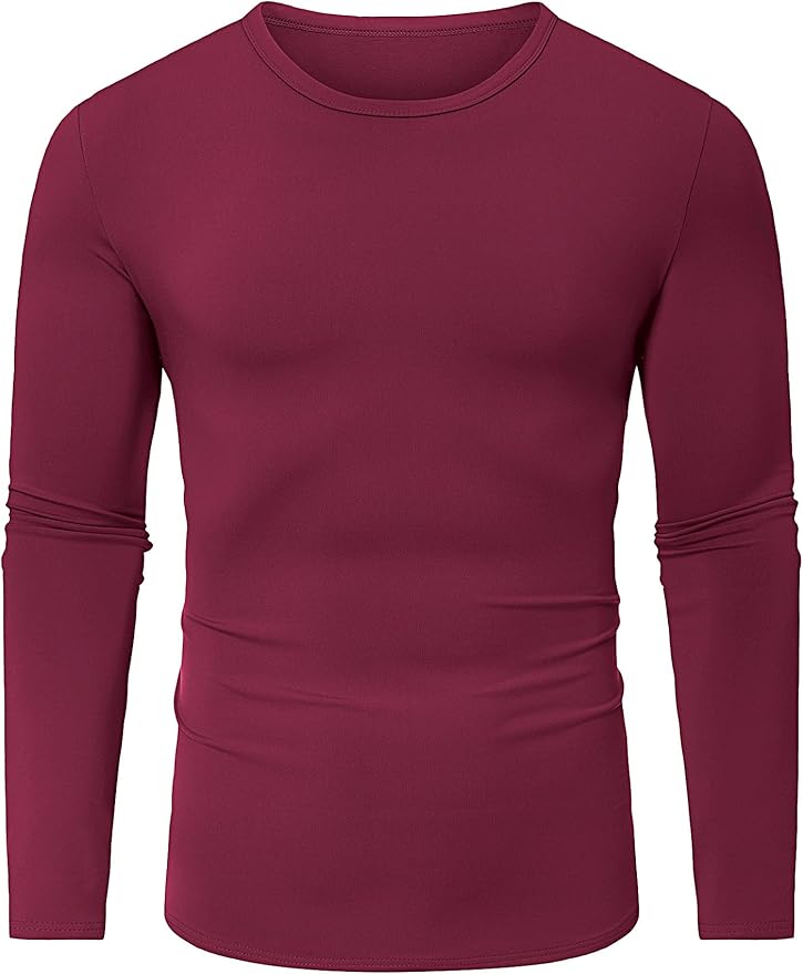 URRU Thermal Underwear for Men High Stretch Fleece Lined Long Sleeve Crewneck Thermal Shirts Base Layer Top Men Cold Weather