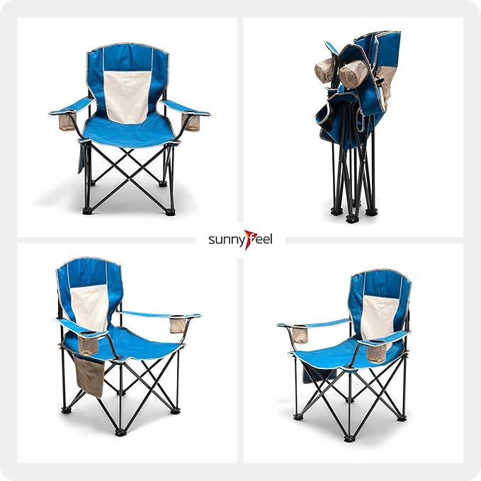 SUNNYFEEL Oversized Folding Camping Chair 500 LBS Heavy Duty Lawn Chairs for Adults Blue Portable Folding with Armrest, Cup Holder, Pocket &Bag for Outdoor Camping/Beach/Travel/Picnic/Fishing
