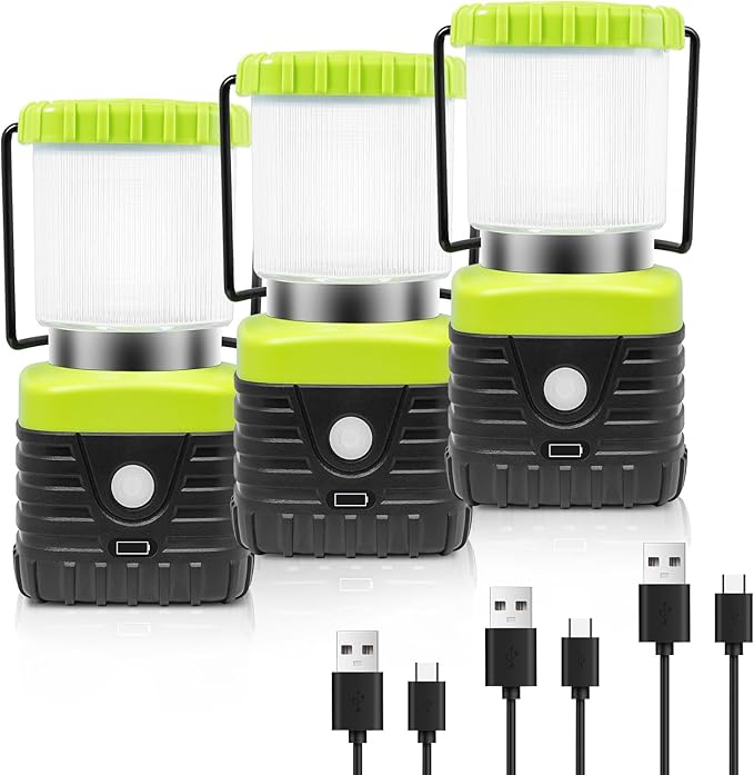 3PCS 3200K Warm Light LED Camping Lantern Rechargeable 1000LM, 4500mAh Power Bank, Flashlight for Hurricane Emergency, Hiking, IP44 Waterproof Lantern(Green)