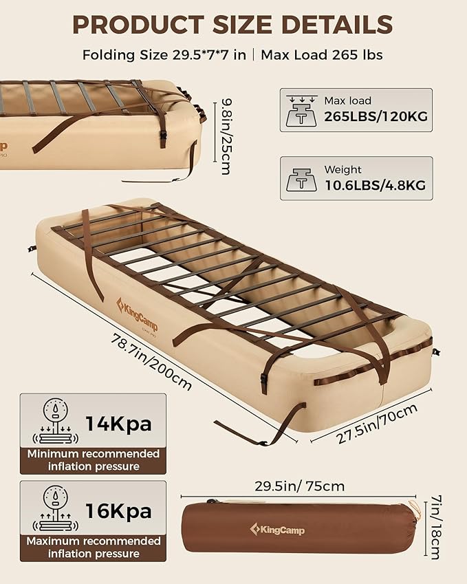 KingCamp Air Mattress Frame, Portable Inflatable Camping Cot Base Heavy Duty Bed Frame for Outdoor Travel & Home Tent (Bed Frame Only, Air Pump and Mattress Not Included)