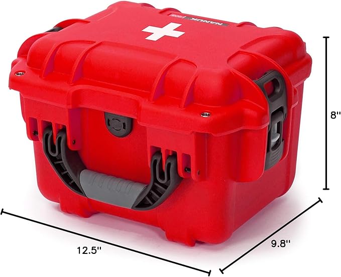 NANUK 908 Waterproof First Aid Box Empty – Durable, Medical First Aid Organizer Case, IP67-Rated, Dustproof, Impact-Resistant, and Floats (7.4" x 4.9" x 3.1") – Red