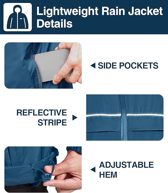 SWISSWELL Rain Jacket Men Waterproof Windbreaker, Lightweight Hooded Raincoat for Daily Casual