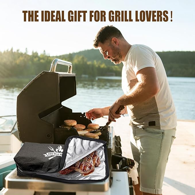 BBQ Blanket for Resting Meat, 22 in Smoker Meat Resting Blanket, Reusable Smoker Grilling Meat Insulated Resting Bag with Wide Mouth for Large Gifts for Men/Dad with Box, Black