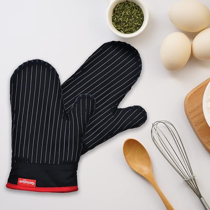 Oven Mitts Set, Oven Mitt Heat Resistant, Cotton Oven Mitts 500 Degrees, Oven Gloves for Kitchen Cooking Grill, Kitchen Mitts for Oven, Black Oven Mits Heavy Duty Thick