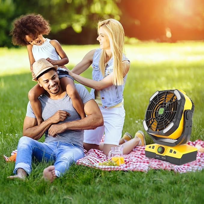 RUNTOP 20000mAh Oscillation Camping Fan, Remote Control Rechargeable Battery Operated Outdoor Tent Fan w/Hanging Hook, Portable Personal USB Desk Fan for Camping, Jobsite Tent Travel Beach Bedroom