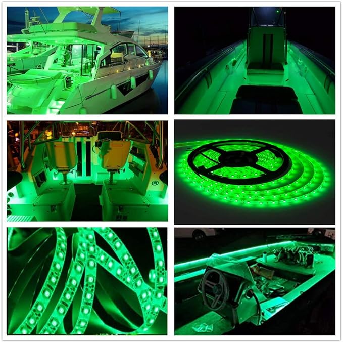LED Boat Strip Lights, 32.8FT Marine Pontoon Led Lights, Waterproof Boat Interior Light, Under Gunnel Lights, Boat Deck Light, Night Fishing Lights, Good for Pontoon Bass Fishing Yacht Kayak (Green)