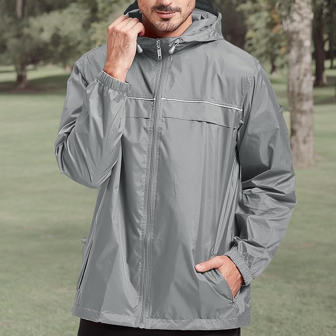 SWISSWELL Rain Jacket Men Waterproof Windbreaker, Lightweight Hooded Raincoat for Daily Casual