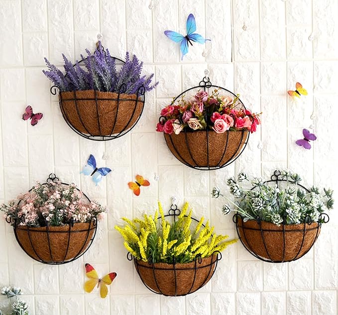 Tosnail 2 Pack Metal Wall Hanging Planter Basket with Coco Liner - Great for Indoor or Outdoor Plants