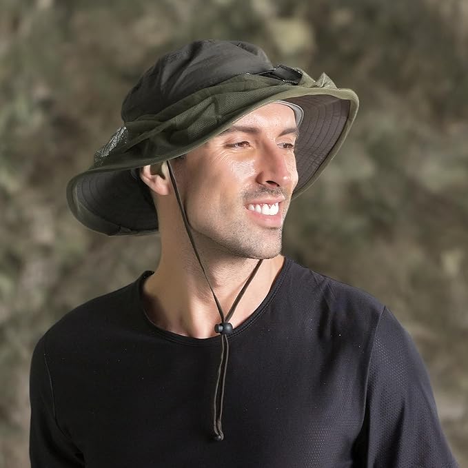 Fishing Hat Sun Protection Hat Mosquito Head Net for Outdoors Bucket Hat with Hidden Net Mesh