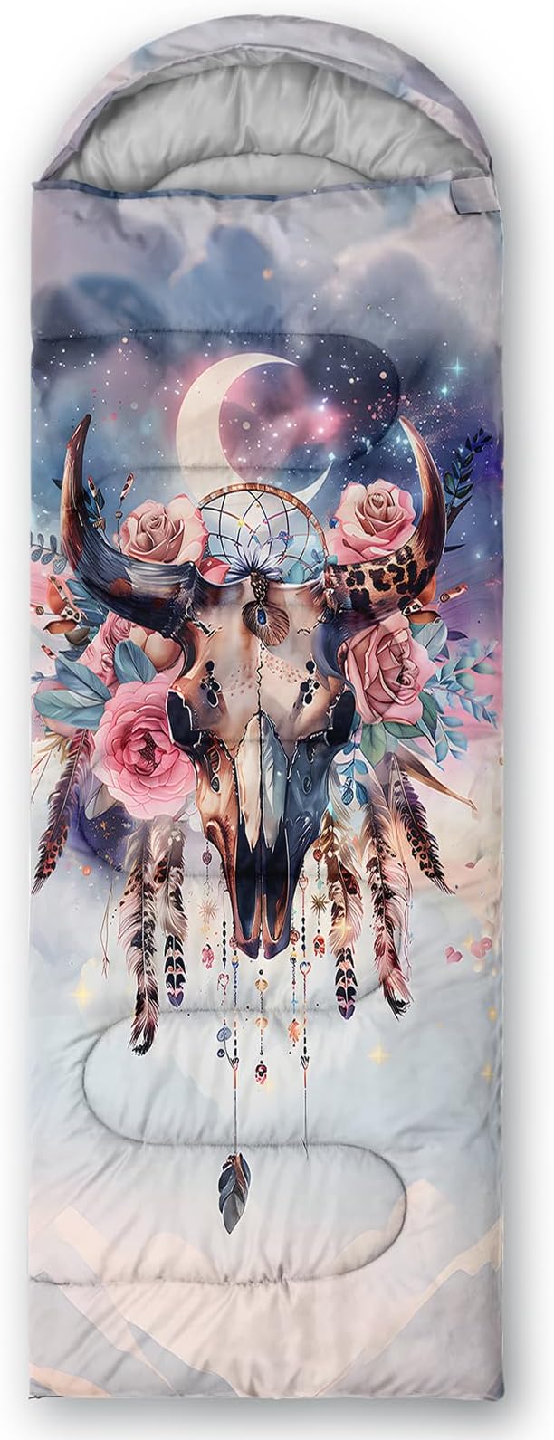 AILONEN Pink Lovely Rabbit Sleeping Bag for Girls Kids Adults,Warm and Cool Weather,Lightweight,Waterproof Backpacking,Cartoon Flowers Printed Bunny Sleeping Bag for Camping