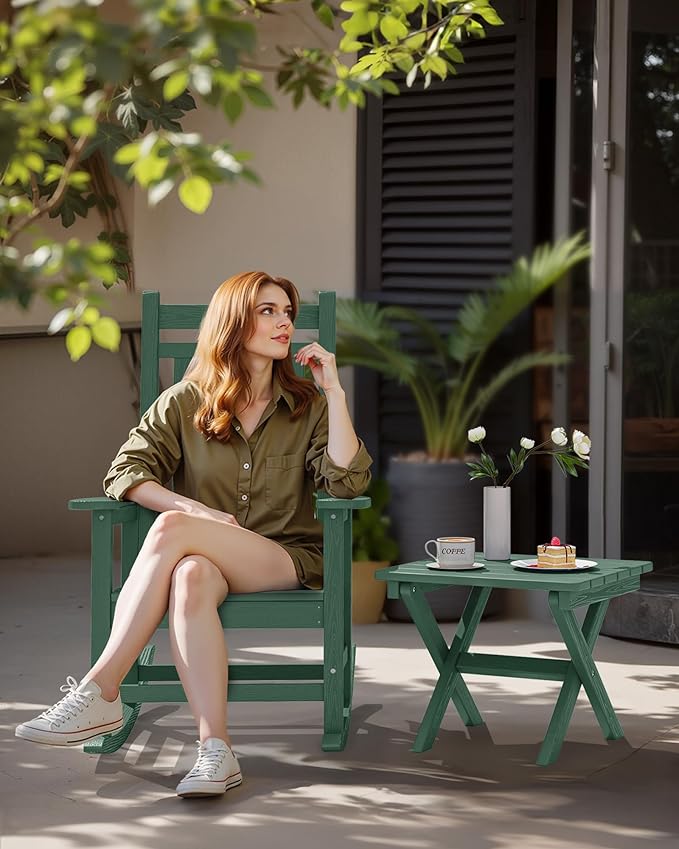 SERWALL Folding Outdoor Side Table Set of 2, Portable Adirondack Side Table, Green