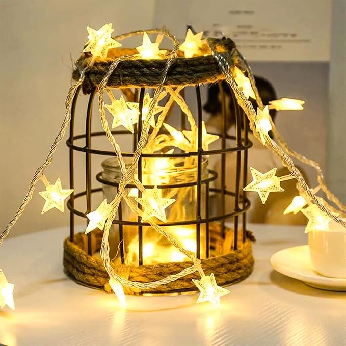 Fairy Star String Lights Plug in, 33ft 100 LED Cute Stars Shaped Lamp 8 Modes for Bedroom Classroom Dorm Porch Wedding Birthday Party Christmas Tree Indoor Outdoor Hanging Decorations (Warm White)