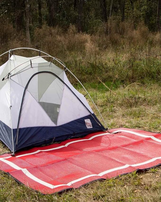 5x7 Red Outdoor RV Mat with Carry Bag – Extra Thick 5mm Recycled Poly Rug – Waterproof, Reversible, Heavy-Duty – Luxury Camping Mat for Patio, Beach, Campsite (Red with Carry Bag, 5'x7')