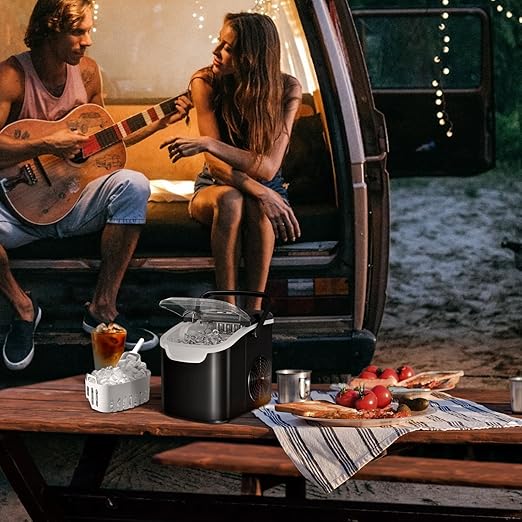 Countertop Ice Maker Machine, 8 Ice Cubes in 6 mins, 26lb/Day Ice with 2 Sizes- Portable Mini, Energy Saving & Basket/Scoop for Home/Party/Travel/Camping/Bar,White